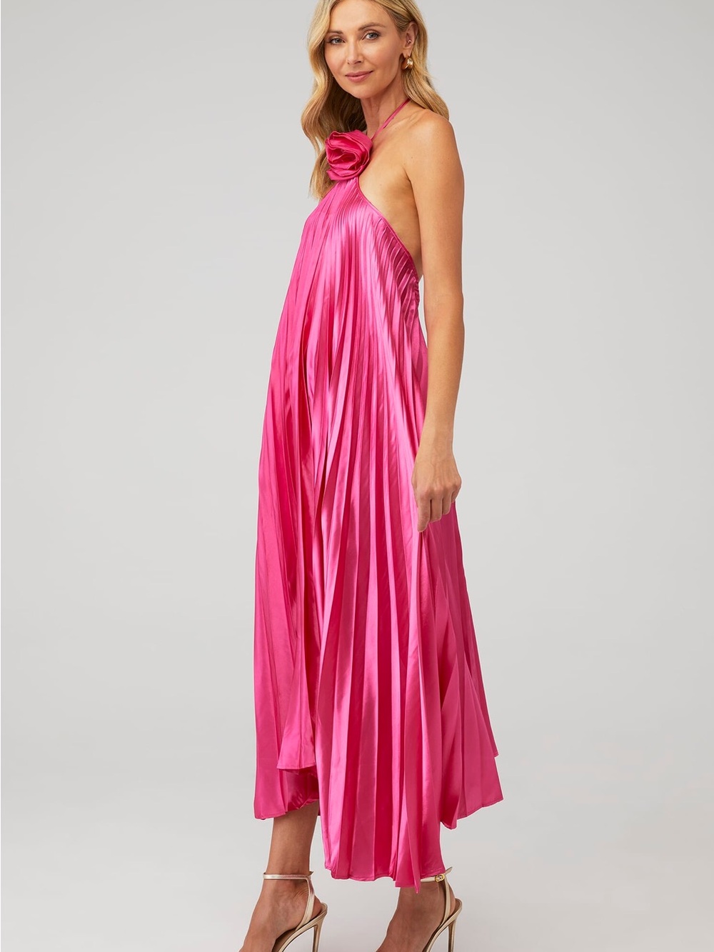 Delfi collective Gisele dress hot pink wedding guest midi dress